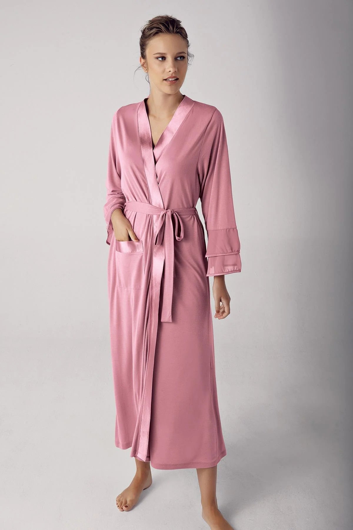 Satin Bias Maternity Robe Dried Rose - S8600