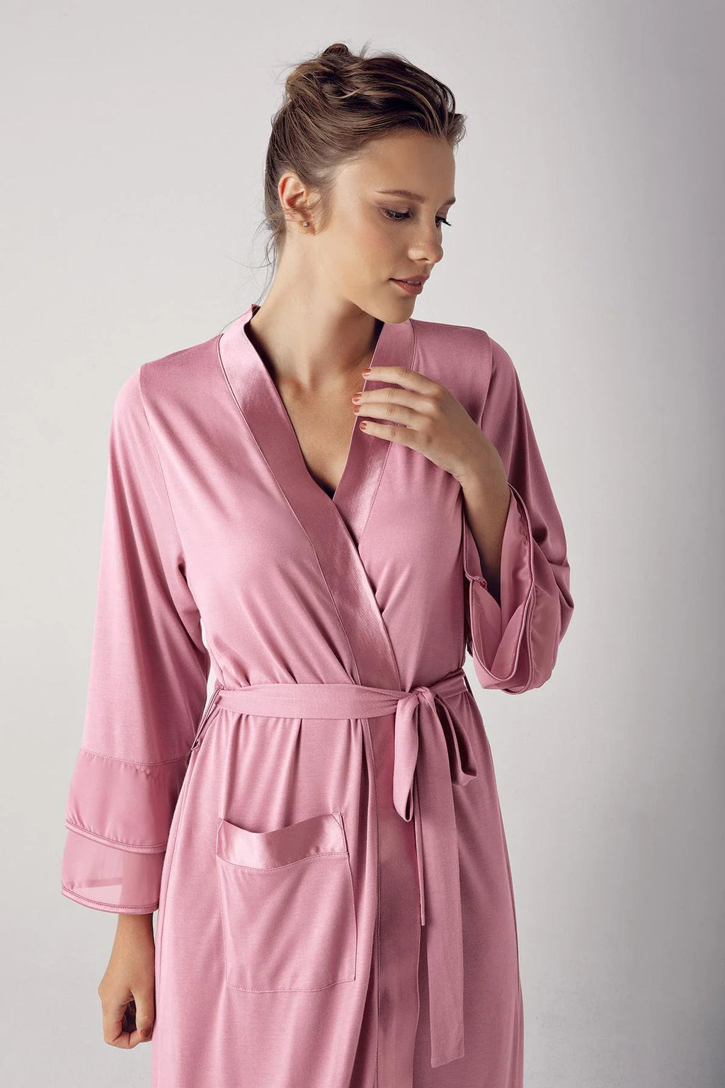 Satin Bias Maternity Robe Dried Rose - S8600