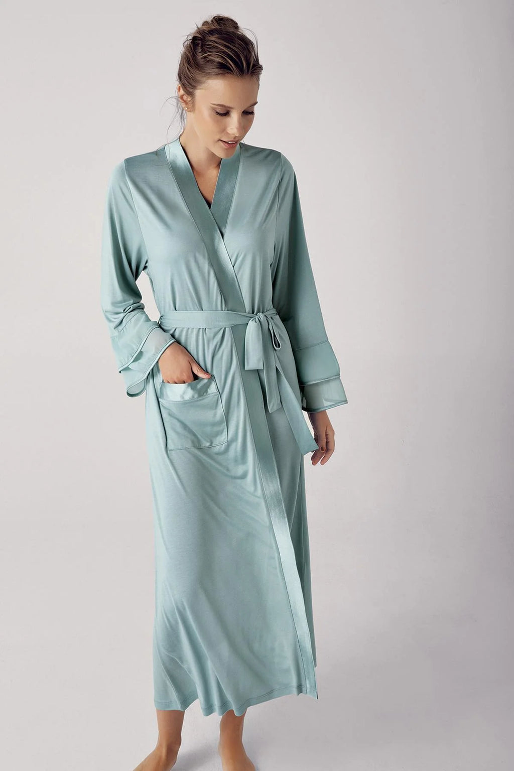 Satin Bias Maternity Robe Green - S8600