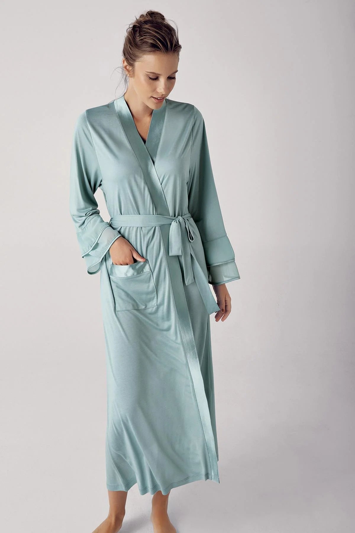 Satin Bias Maternity Robe Green - S8600