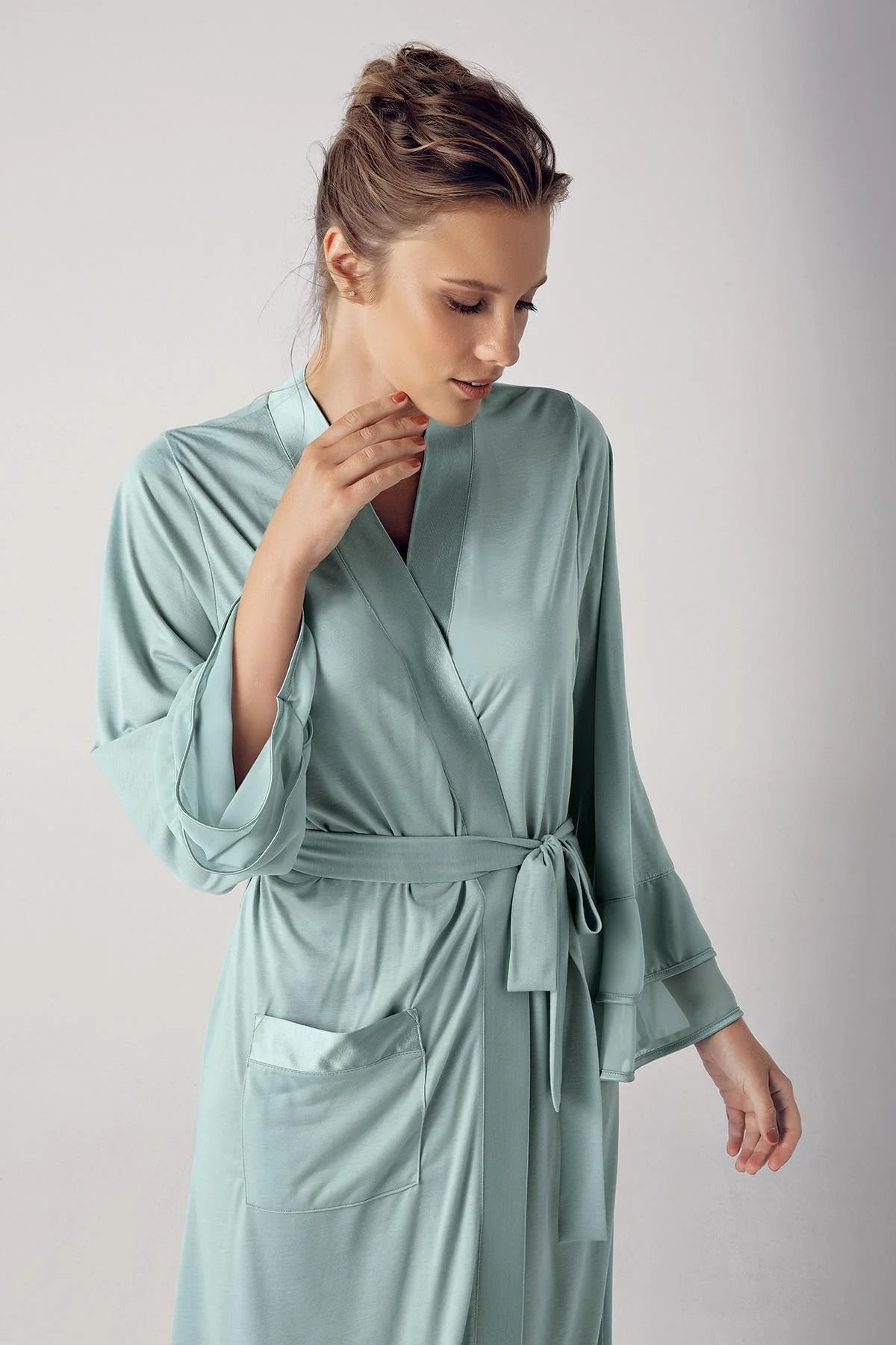 Satin Bias Maternity Robe Green - S8600
