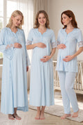 Lace Sleeve Lacy Flywheel Arm 4-Piece Maternity Feeding-Friendly Set Blue - T9016
