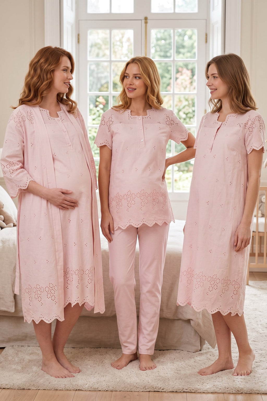 Embroidered 4-Piece Maternity Feeding-Friendly Set Powder - T9026