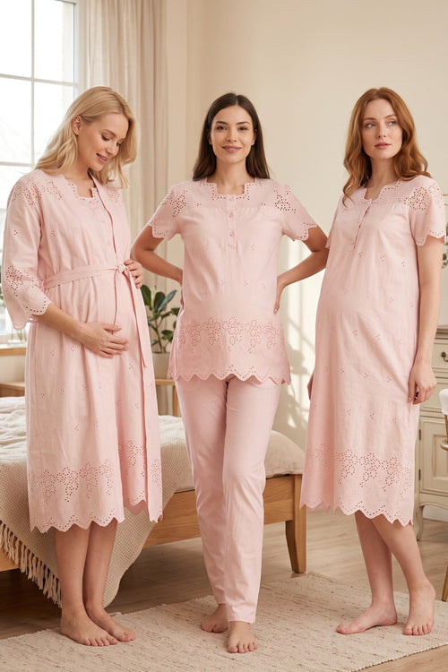 Embroidered 4-Piece Maternity Feeding-Friendly Set Powder - T9026