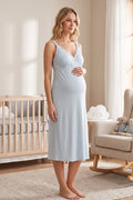 Lace Detailed Wrap Maternity Feeding-Friendly Nightgown Blue - T9033