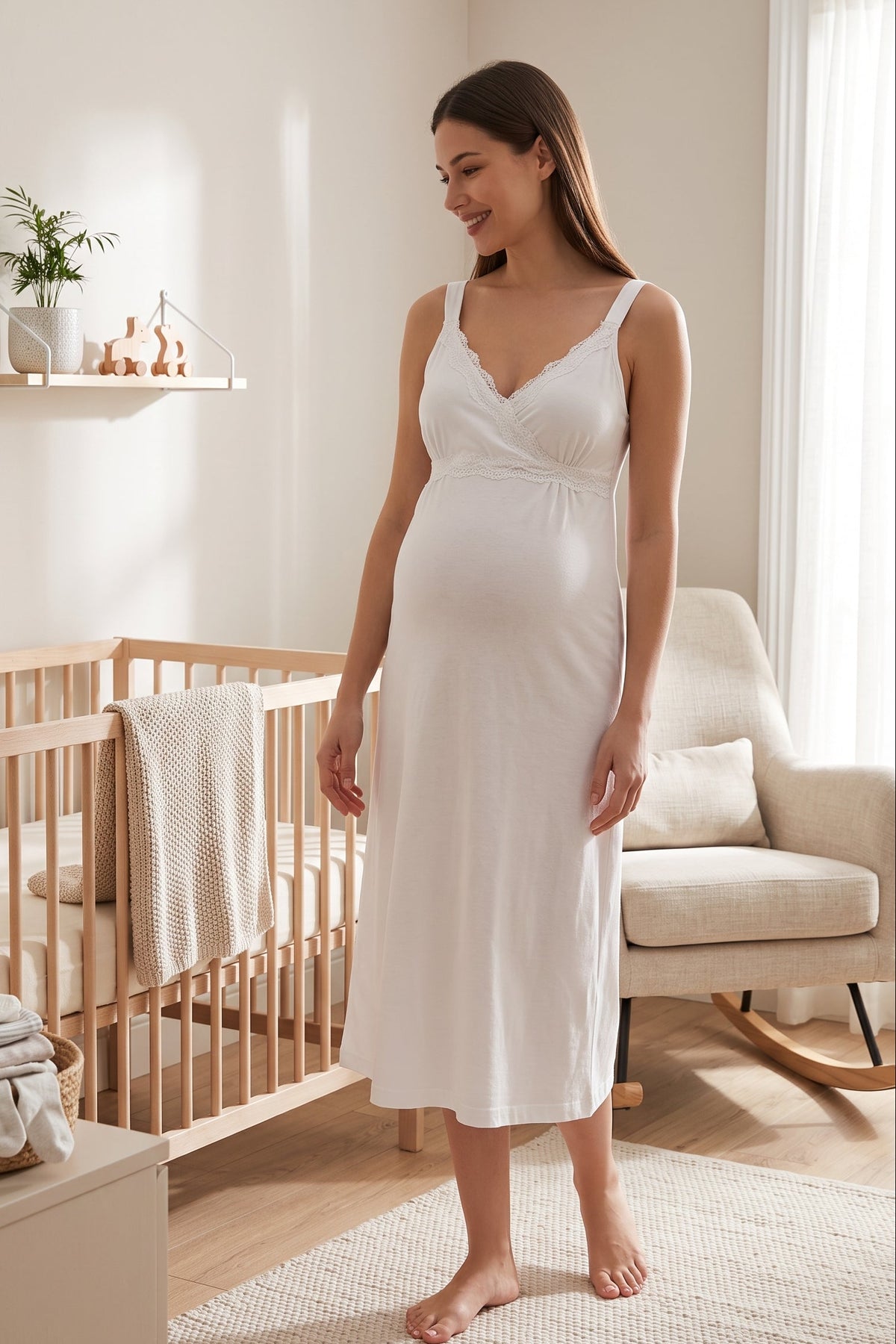 Lace Detailed Wrap Maternity Feeding-Friendly Nightgown Ecru - T9033