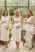 Lace Detailed Wrap Striped 4-Piece Maternity Feeding-Friendly Set Powder/Ecru - T9036