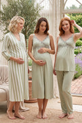 Lace Detailed Wrap Striped 4-Piece Maternity Feeding-Friendly Set Green - T9036