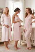 Lace Detailed Wrap Striped 4-Piece Maternity Feeding-Friendly Set Powder - T9036