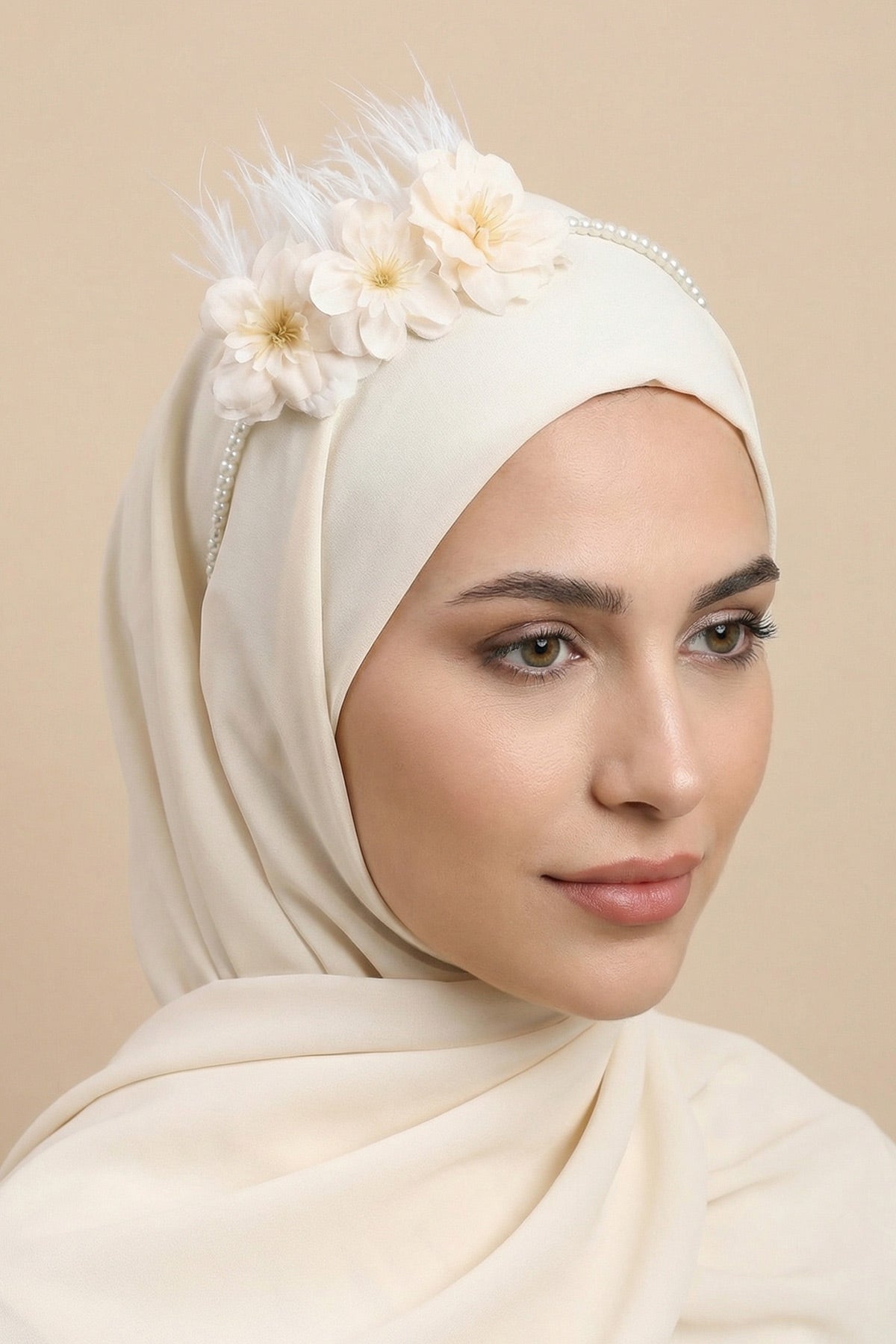 Water Lily Flowered Handmade Maternity Mom's Hair Crown Ecru - 9104