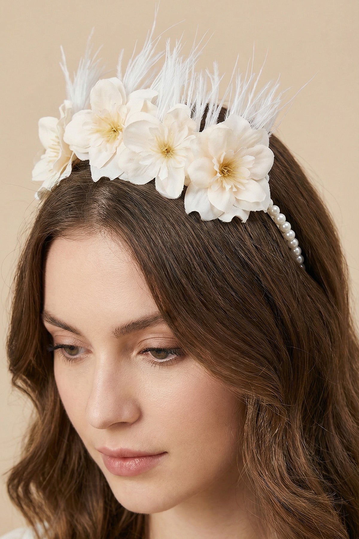 Water Lily Flowered Handmade Maternity Mom's Hair Crown Ecru - 9104