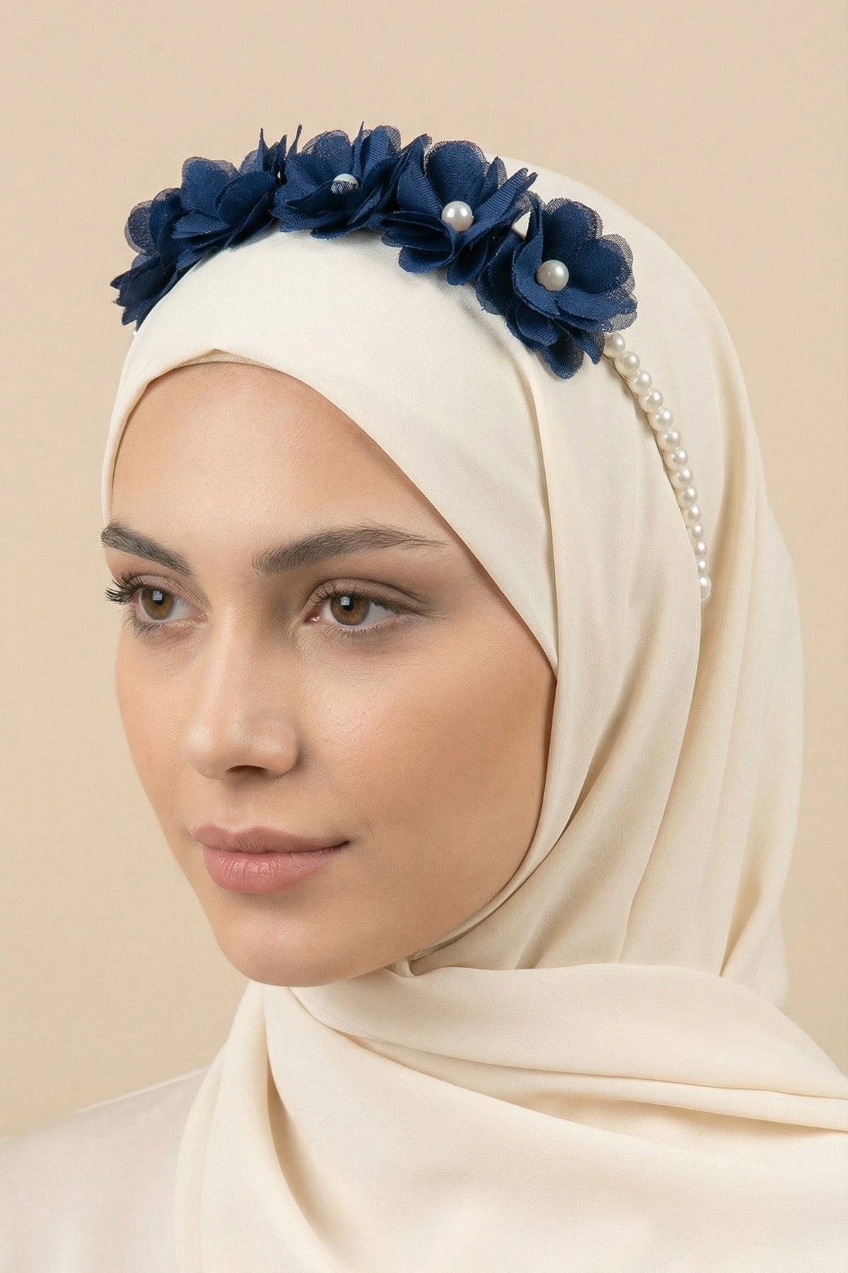 Pearl Flower Themed Handmade Maternity Mom's Hair Crown Navy Blue - 9113