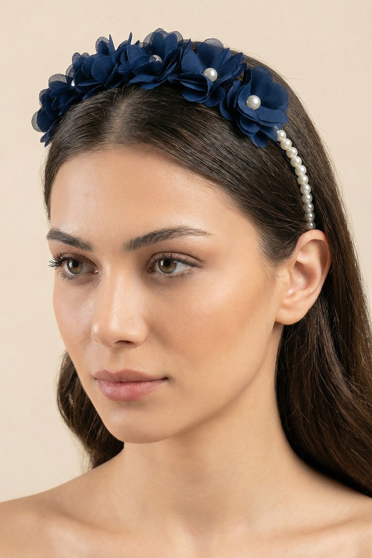 Pearl Flower Themed Handmade Maternity Mom's Crown & Slippers Set Navy Blue - 919513