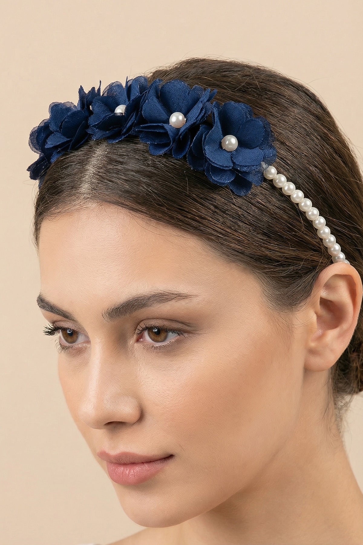 Pearl Flower Themed Handmade Maternity Mom's Crown & Slippers Set Navy Blue - 919513