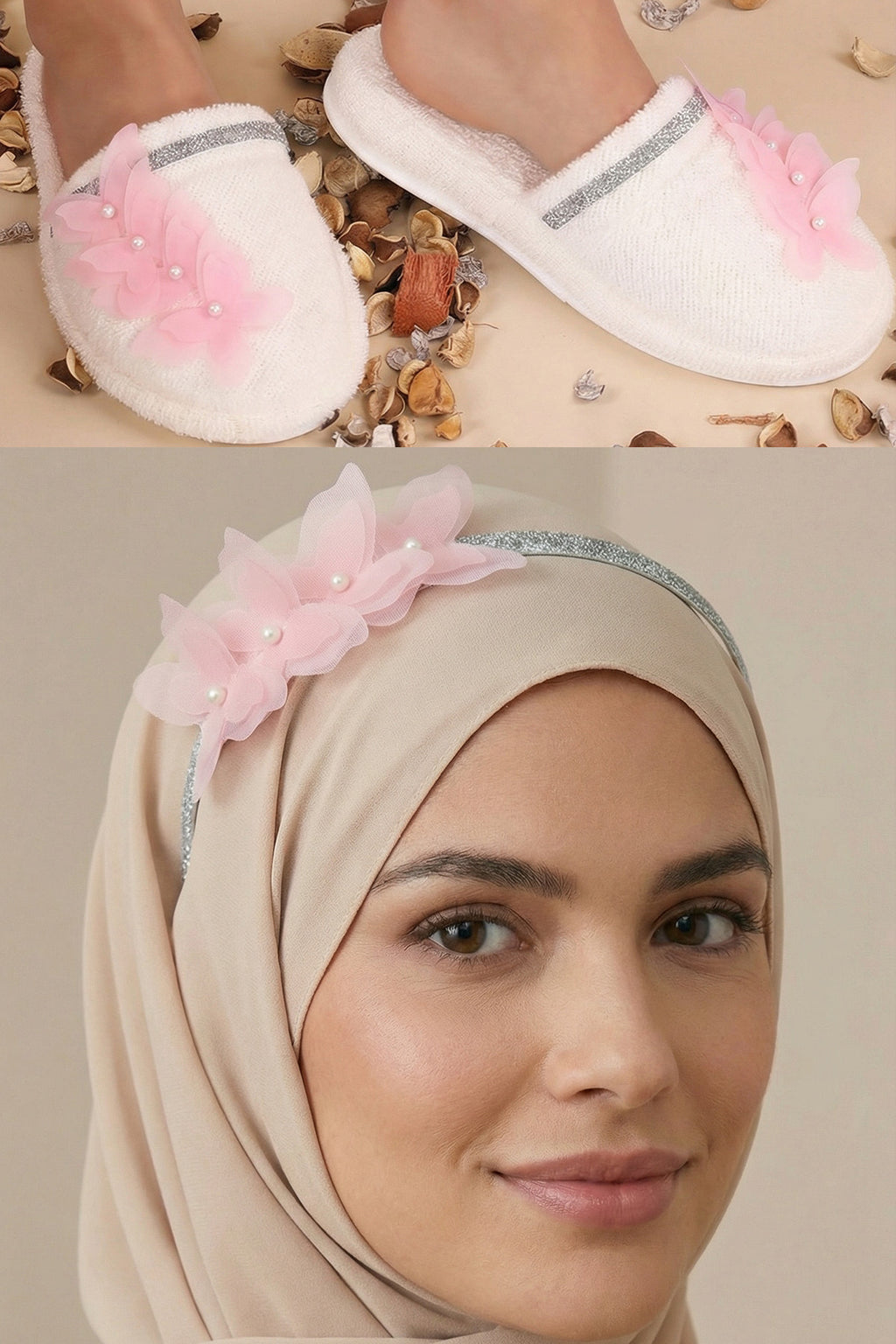 Butterfly Themed Handmade Maternity Mom's Crown & Slippers Set Pink - 919502