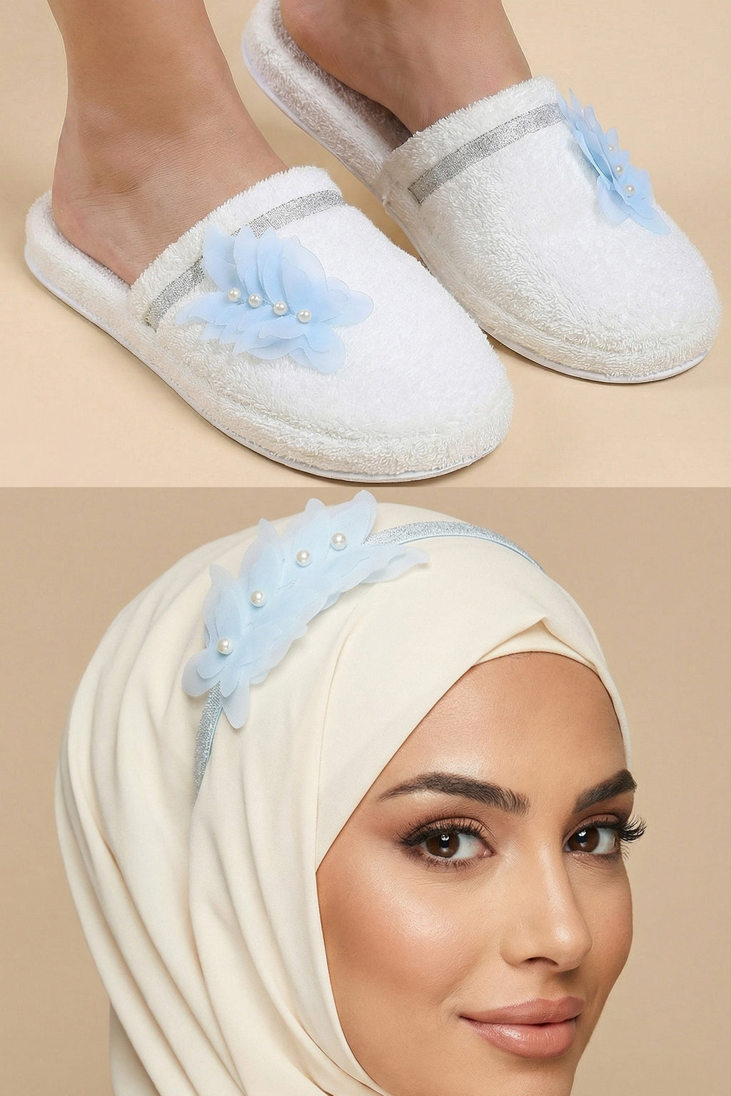 Butterfly Themed Handmade Maternity Mom's Crown & Slippers Set Blue - 919502