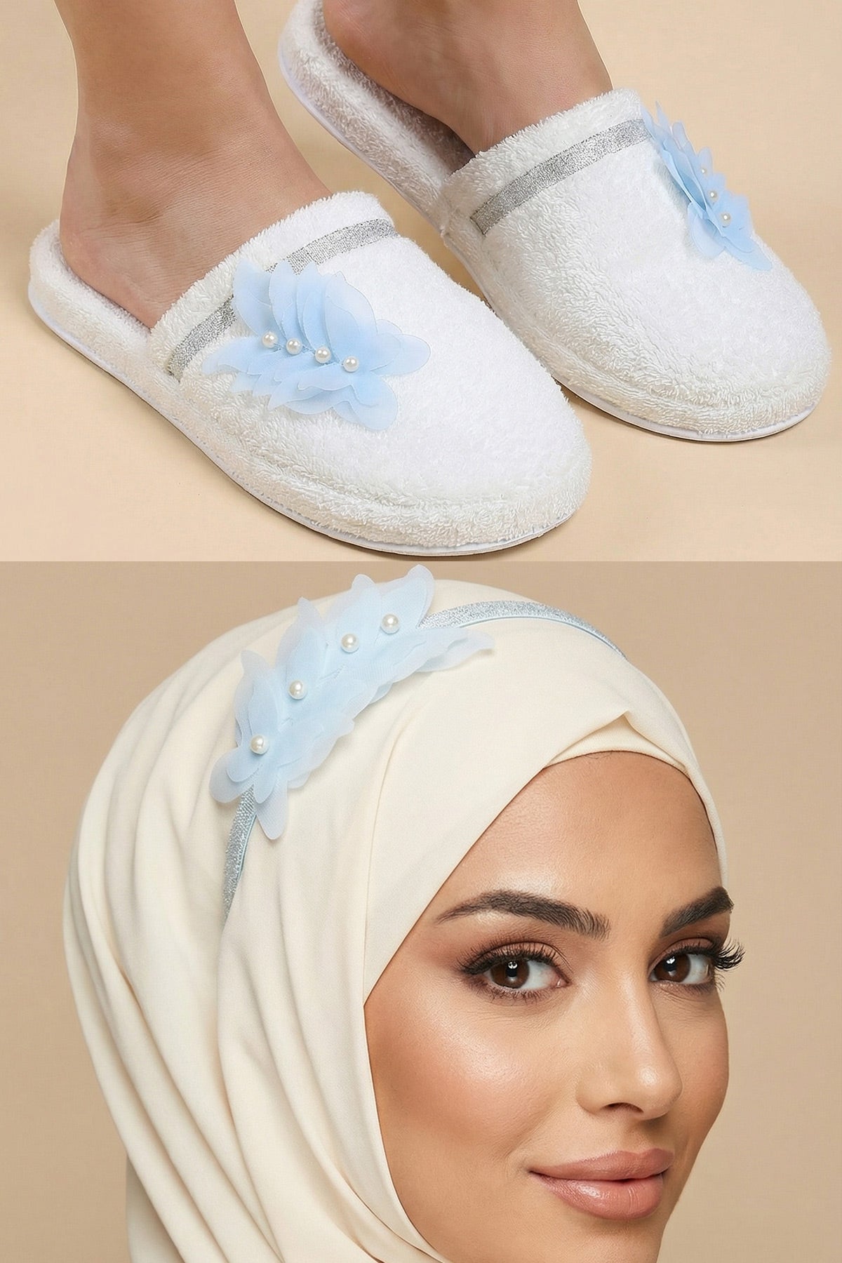 Butterfly Themed Handmade Maternity Mom's Crown & Slippers Set Blue - 919502