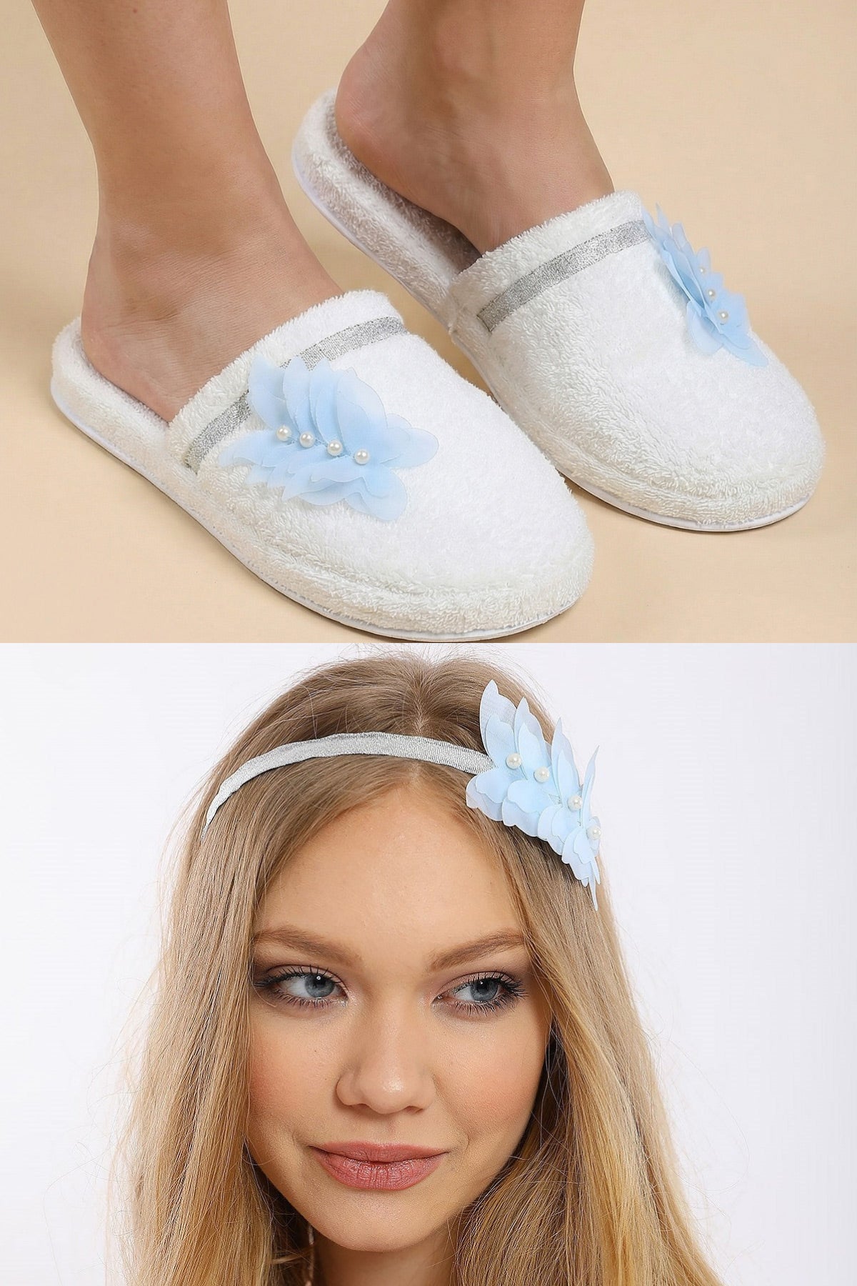Butterfly Themed Handmade Maternity Mom's Crown & Slippers Set Blue - 919502
