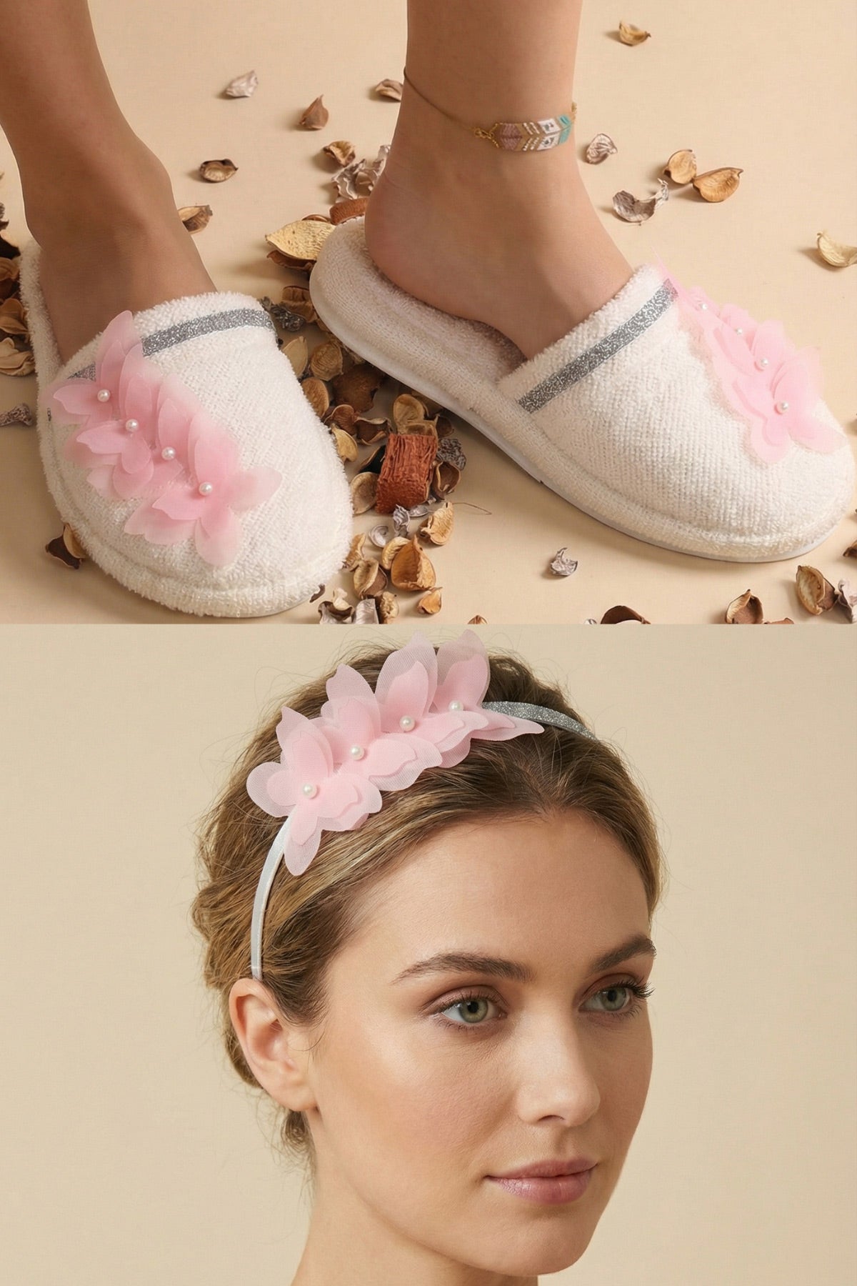 Butterfly Themed Handmade Maternity Mom's Crown & Slippers Set Pink - 919502