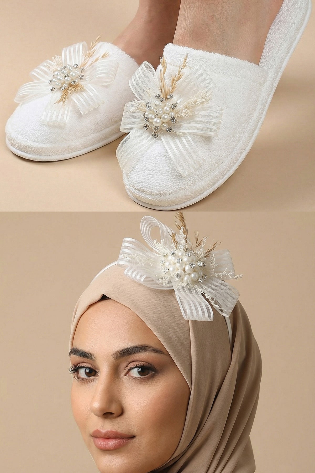 Wheat Blossom Handmade Maternity Mom's Crown & Slippers Set Ecru - 919505