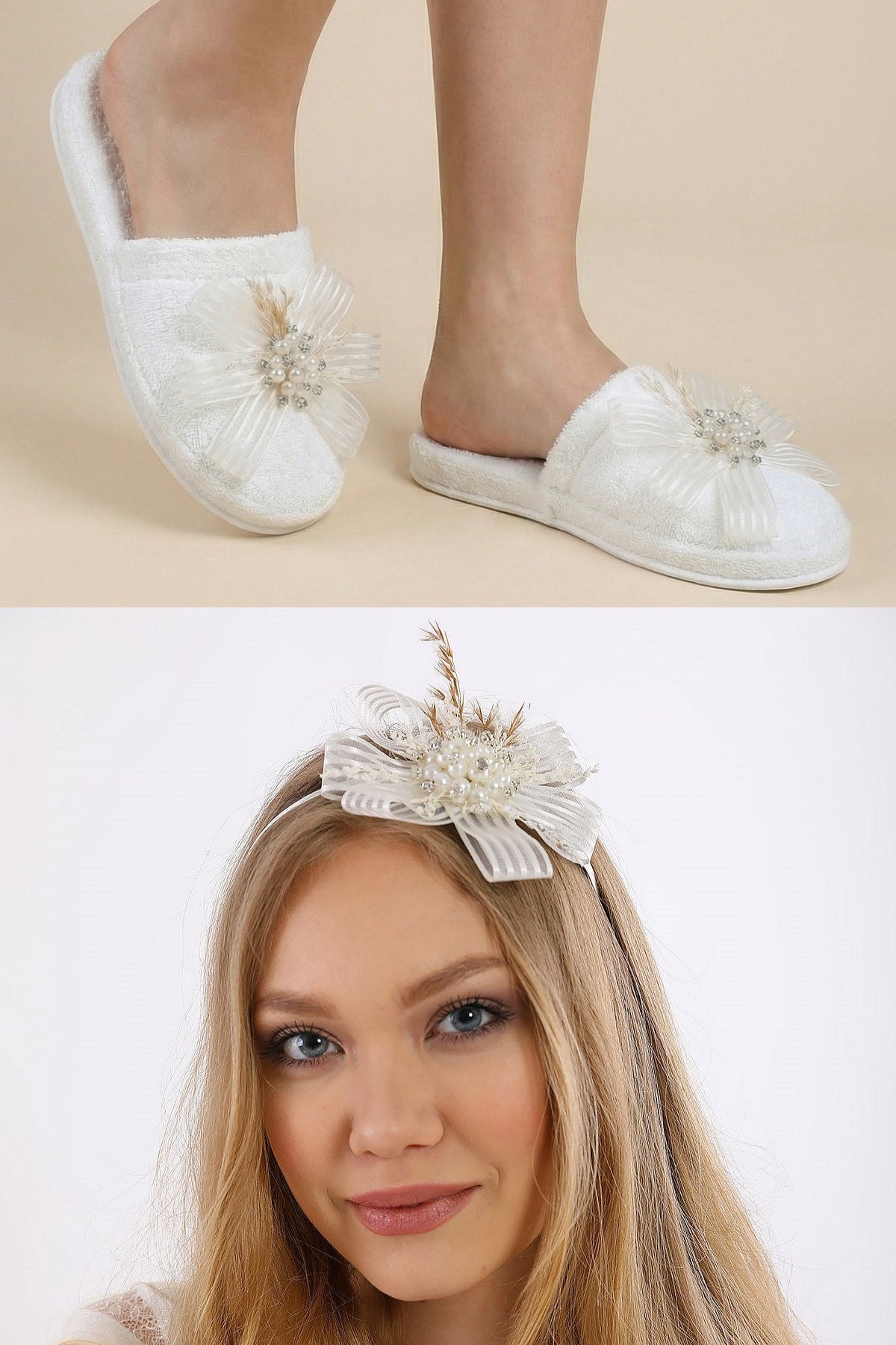 Wheat Blossom Handmade Maternity Mom's Crown & Slippers Set Ecru - 919505