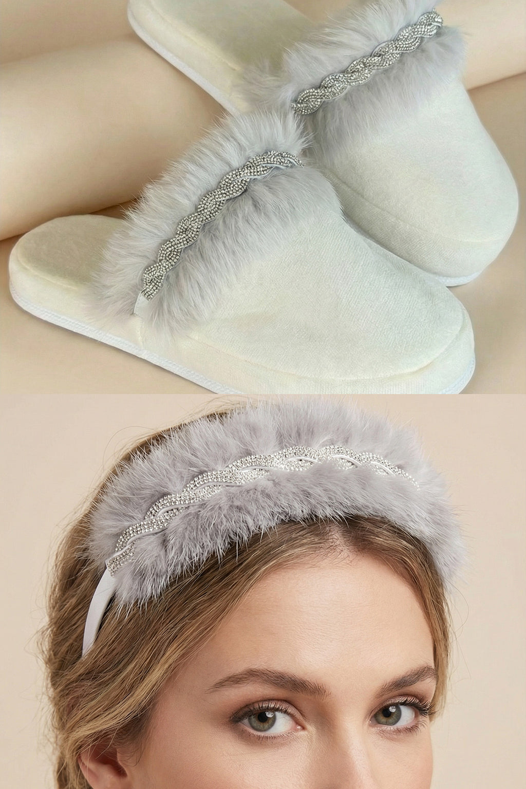 Feather Themed Handmade Maternity Mom's Crown & Slippers Set Grey - 919508