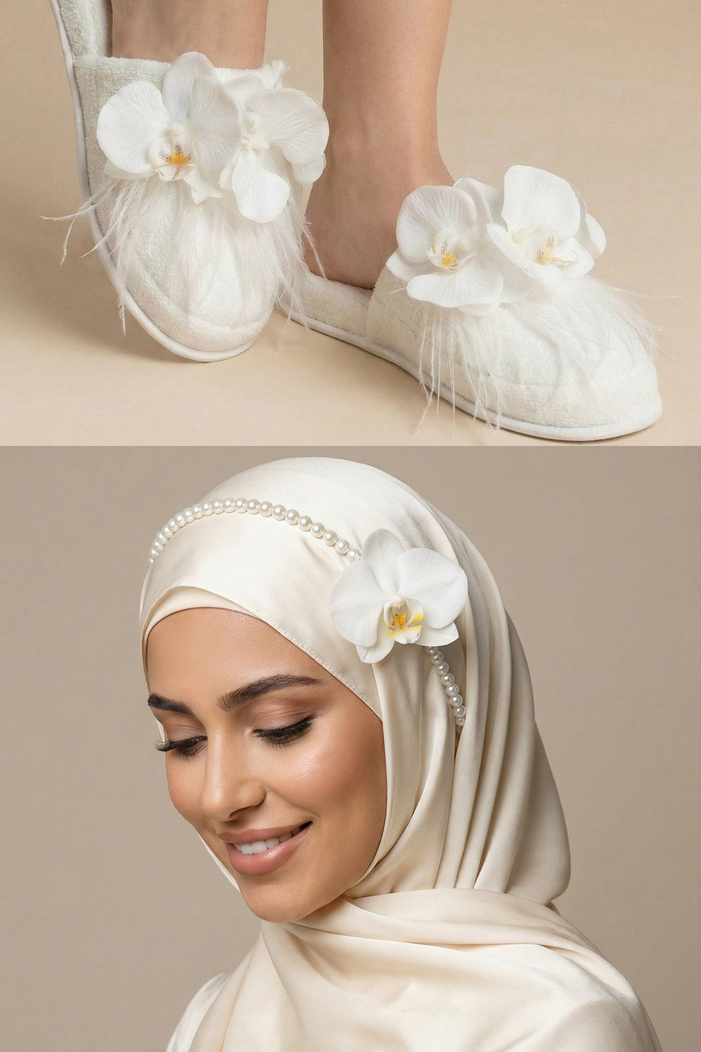 White Orchid Themed Handmade Maternity Mom's Crown & Slippers Set White - 919511