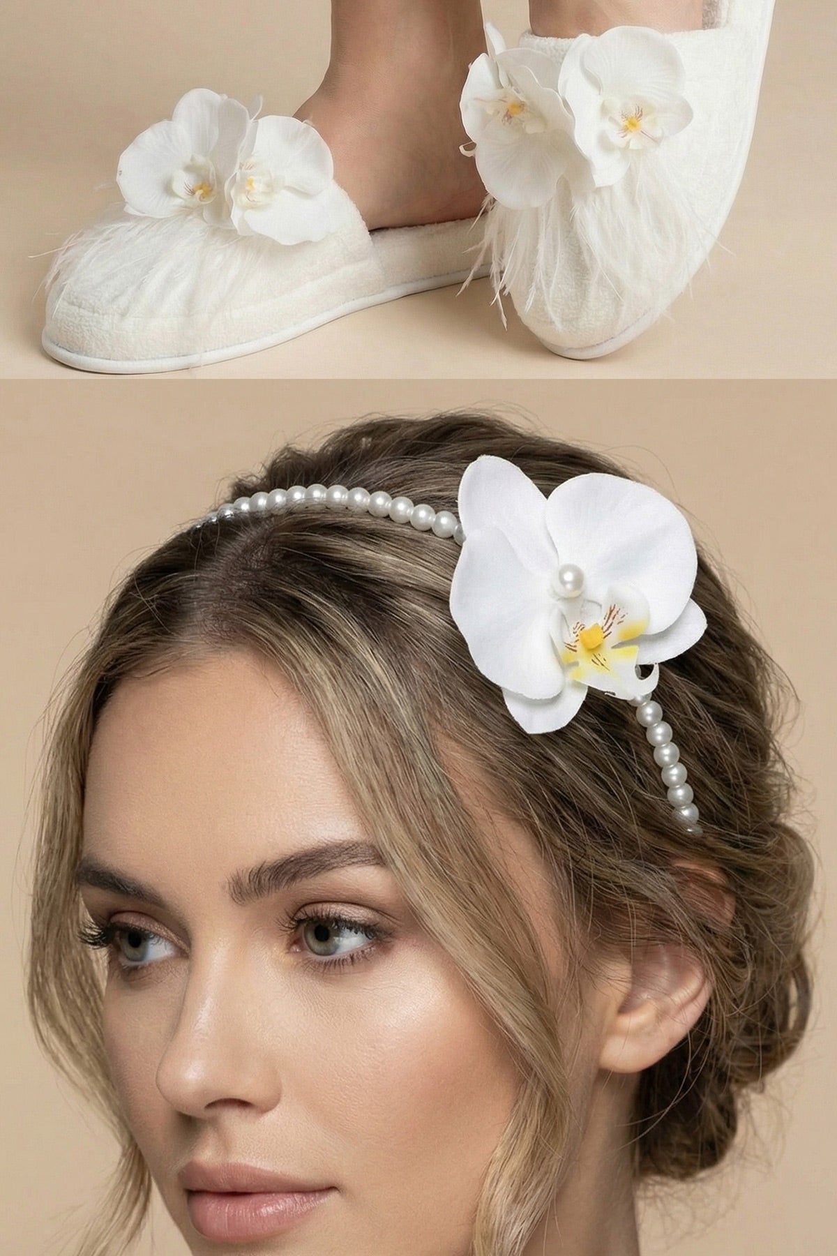 White Orchid Themed Handmade Maternity Mom's Crown & Slippers Set White - 919511