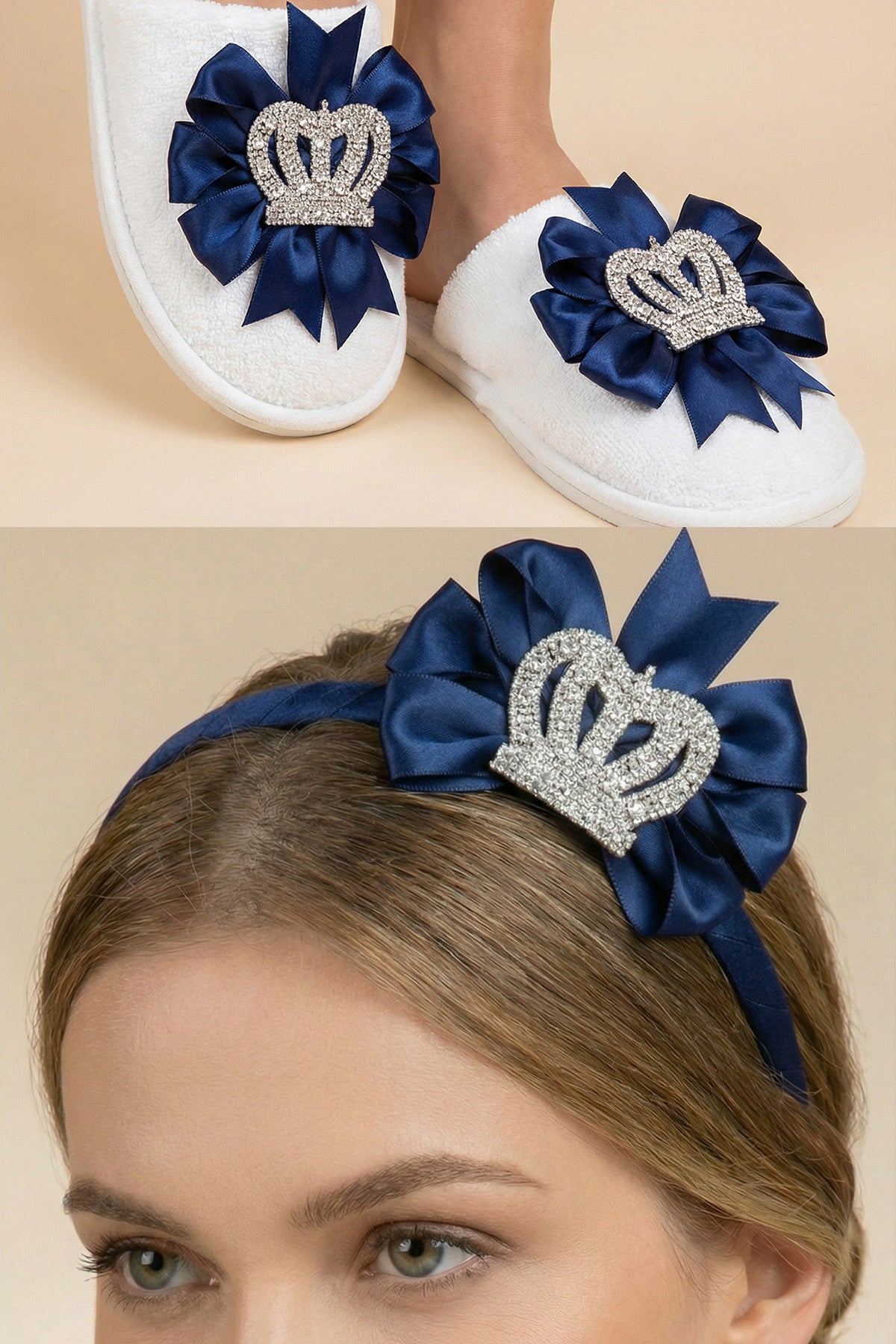 Princess Crown Themed Handmade Maternity Mom's Crown & Slippers Set Navy Blue - 919514