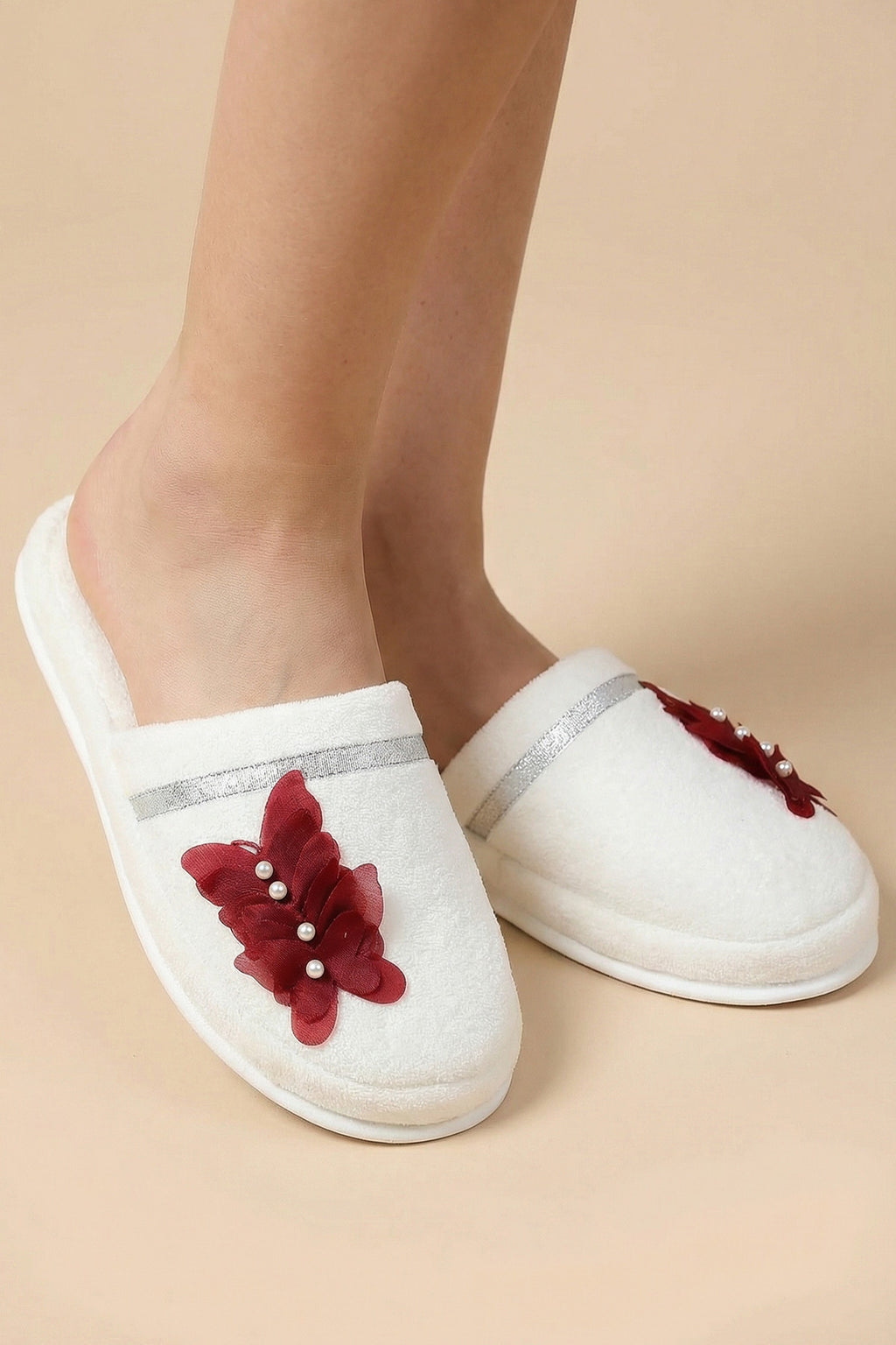 Butterfly Themed Handmade Maternity Mom's Crown & Slippers Set Red - 919502