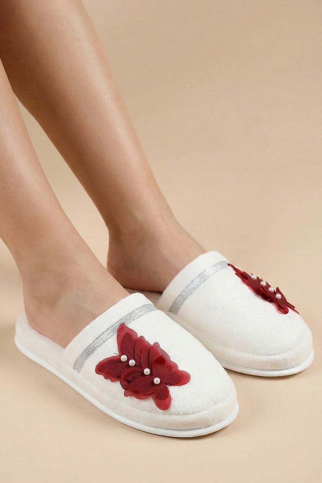 Butterfly Themed Handmade Maternity Mom's Slippers Red - 9502