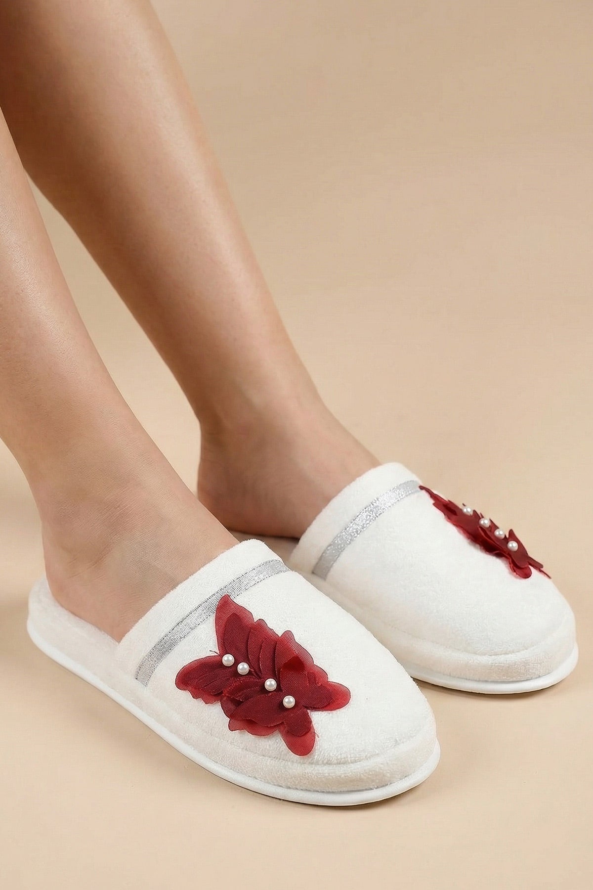 Butterfly Themed Handmade Maternity Mom's Slippers Red - 9502