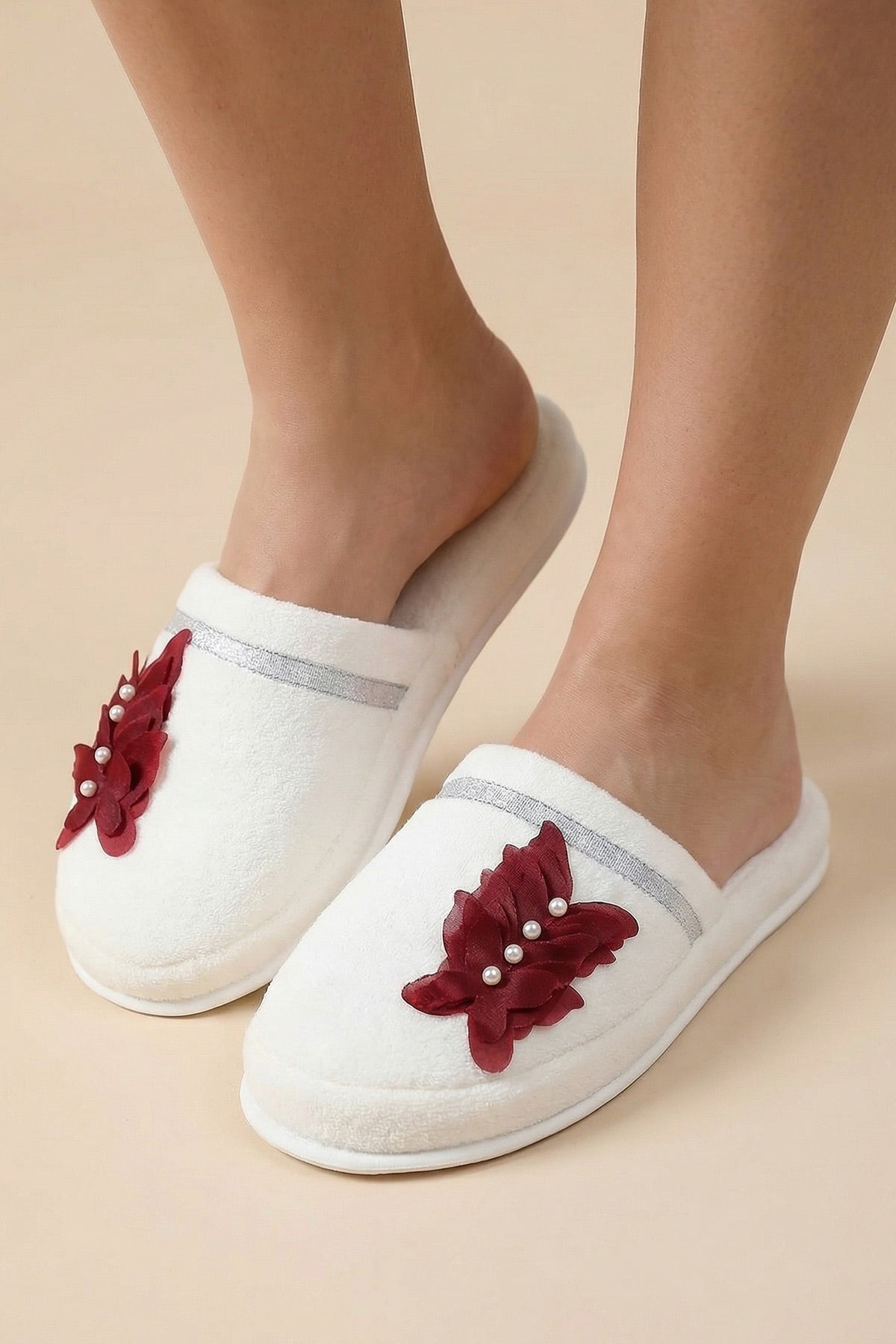 Butterfly Themed Handmade Maternity Mom's Slippers Red - 9502
