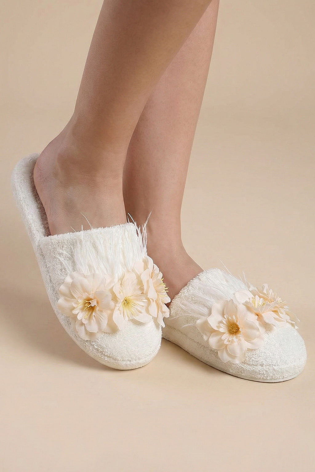 Water Lily Flowered Handmade Maternity Mom's Crown & Slippers Set Ecru - 919504