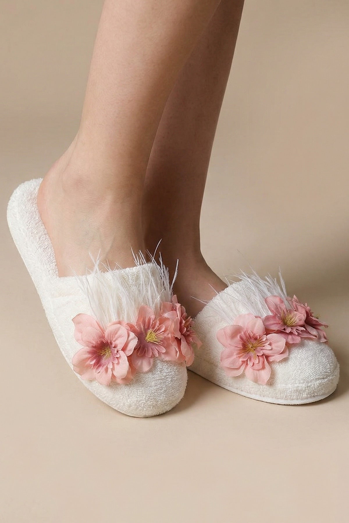 Water Lily Flowered Handmade Maternity Mom's Slippers Pink - 9504