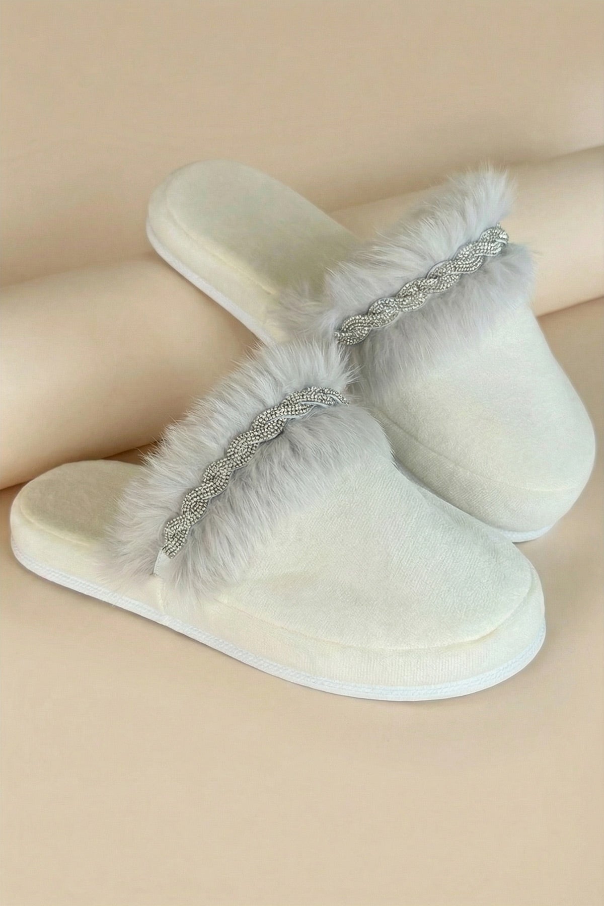 Feather Themed Handmade Maternity Mom's Slippers Grey - 9508