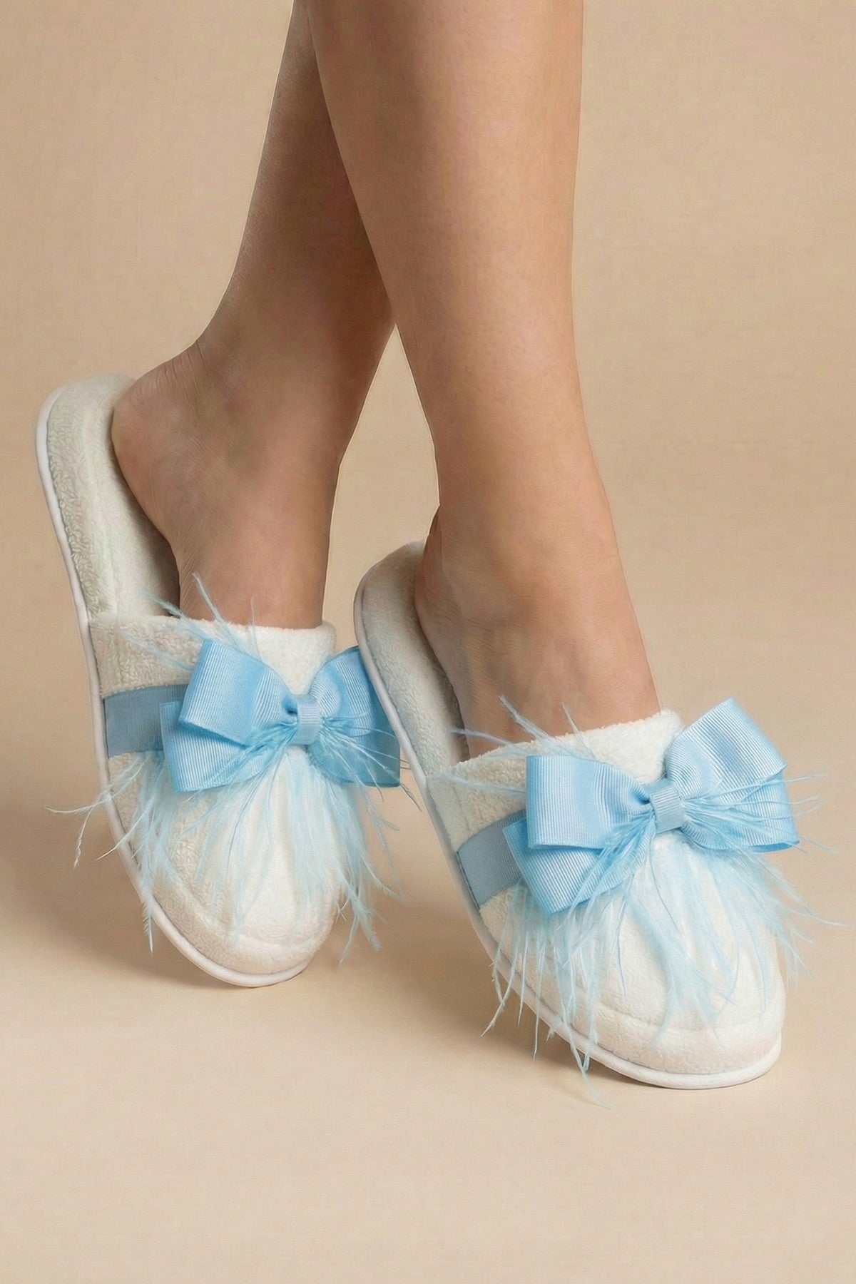 Feathered Bow Themed Handmade Maternity Mom's Crown & Slippers Set Blue - 919510