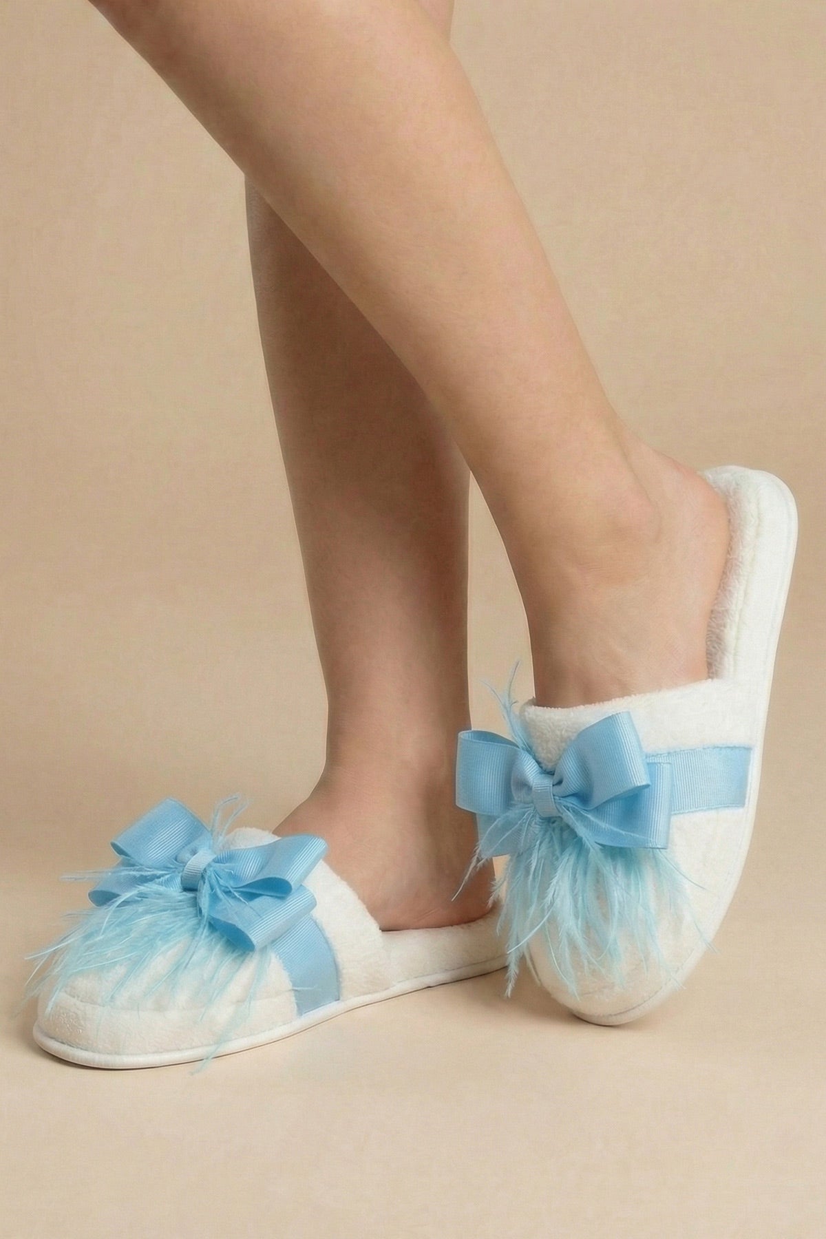 Feathered Bow Themed Handmade Maternity Mom's Crown & Slippers Set Blue - 919510