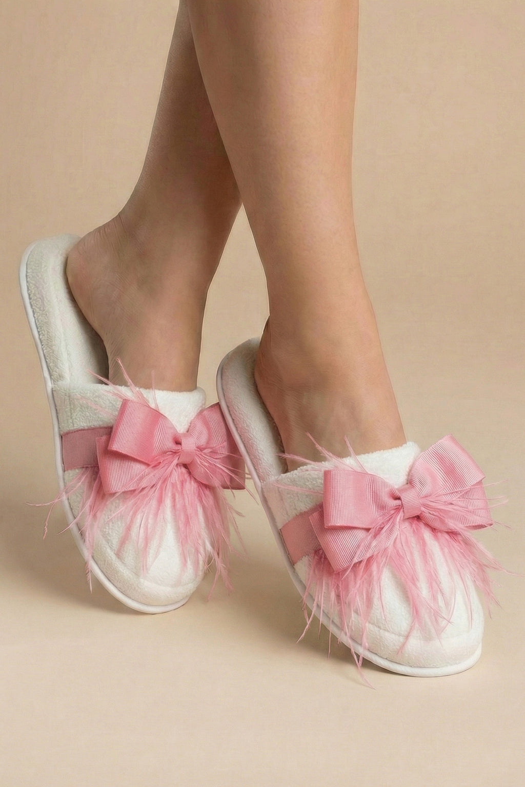 Feathered Bow Themed Handmade Maternity Mom's Crown & Slippers Set Pink - 919510