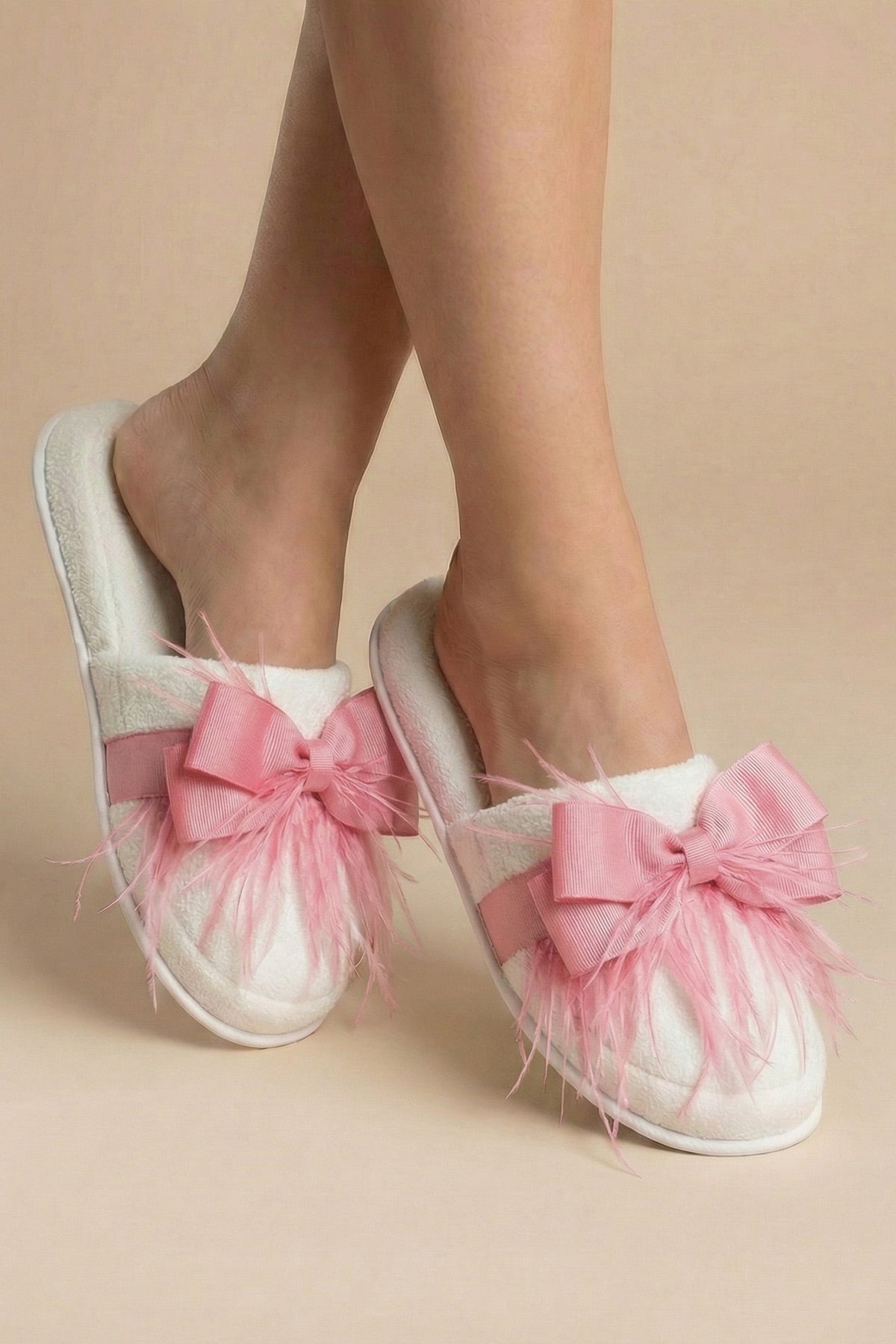 Feathered Bow Themed Handmade Maternity Mom's Crown & Slippers Set Pink - 919510