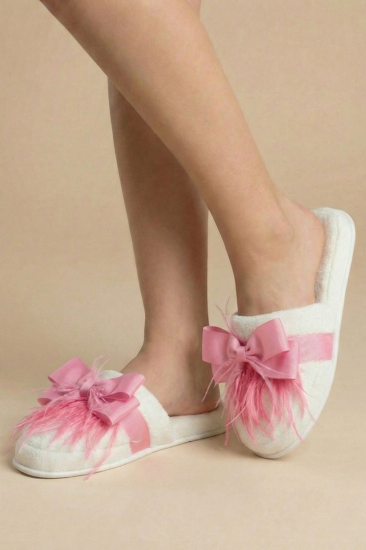 Feathered Bow Themed Handmade Maternity Mom's Crown & Slippers Set Pink - 919510