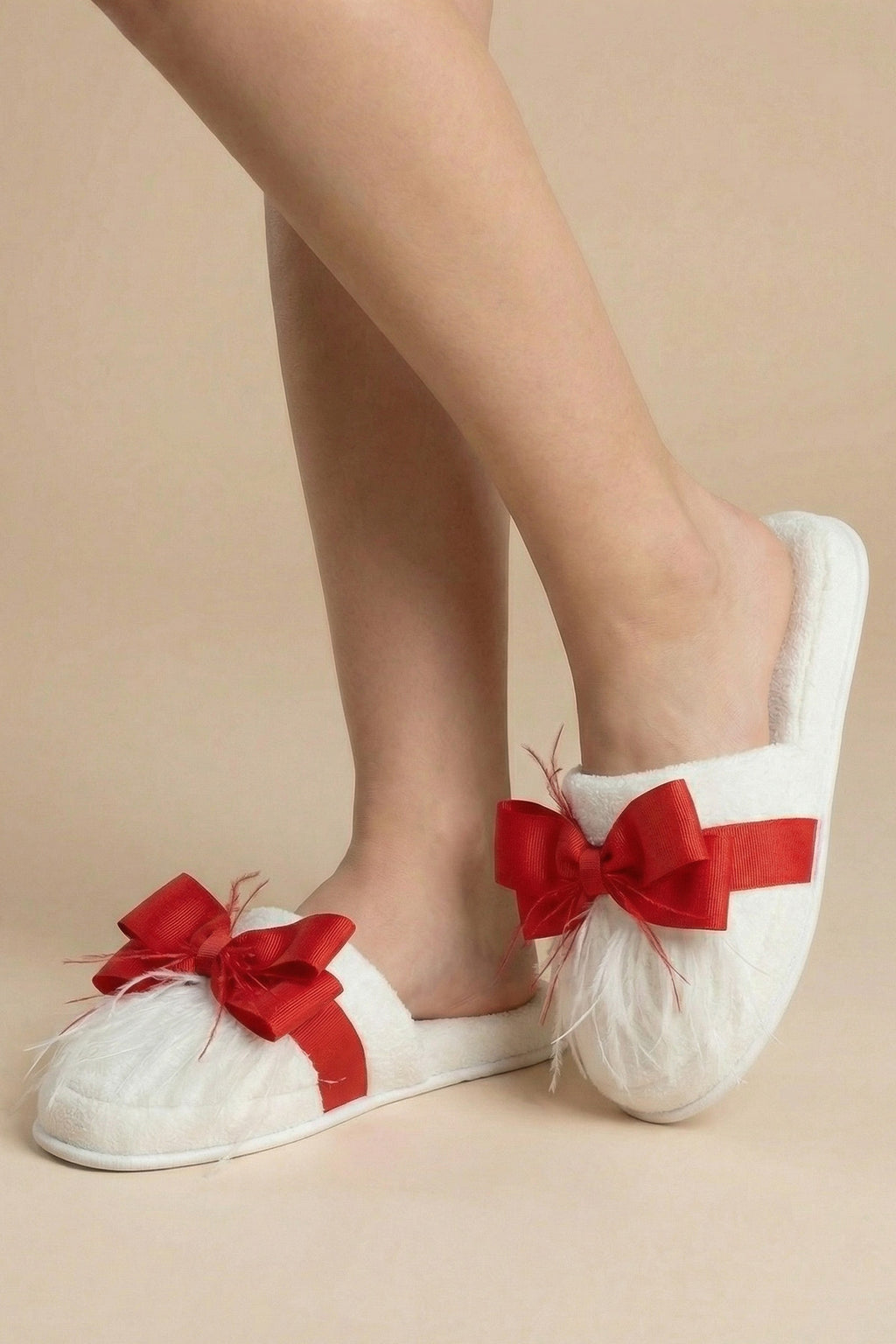 Feathered Bow Themed Handmade Maternity Mom's Crown & Slippers Set Red - 919510