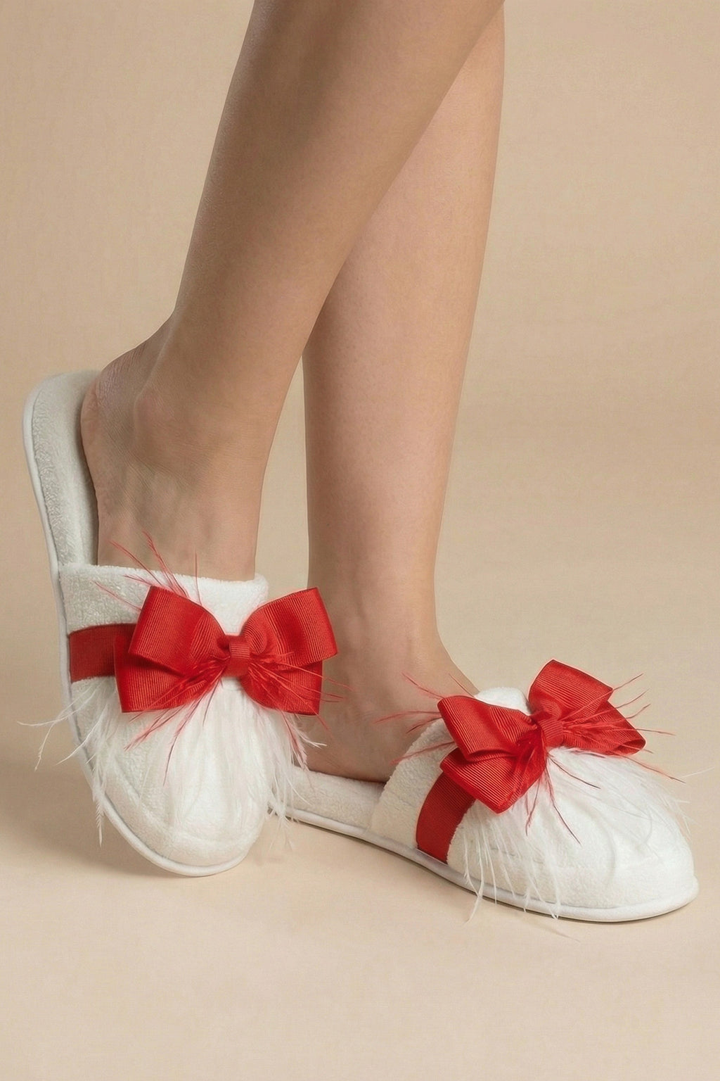Feathered Bow Themed Handmade Maternity Mom's Crown & Slippers Set Red - 919510