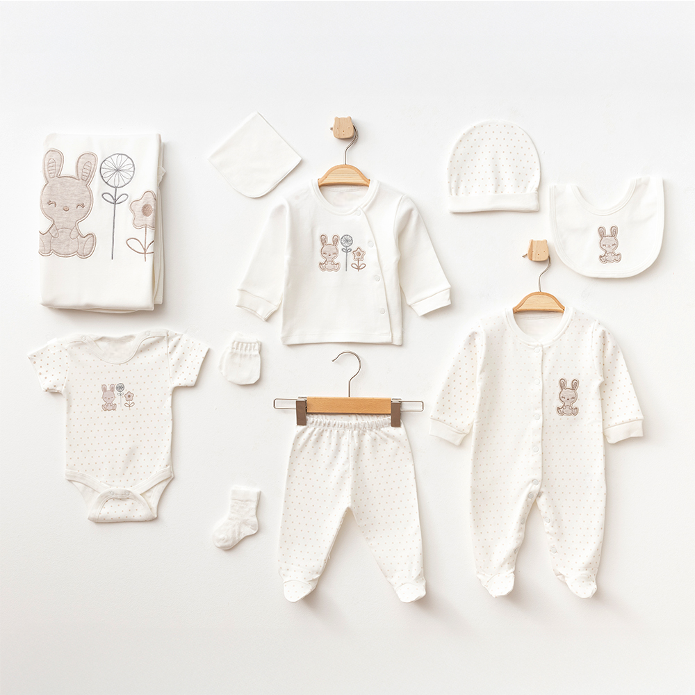 Rabbit Themed 10-Piece Newborn Welcome Set Baby Ecru (0-3 Months) - A020.10331