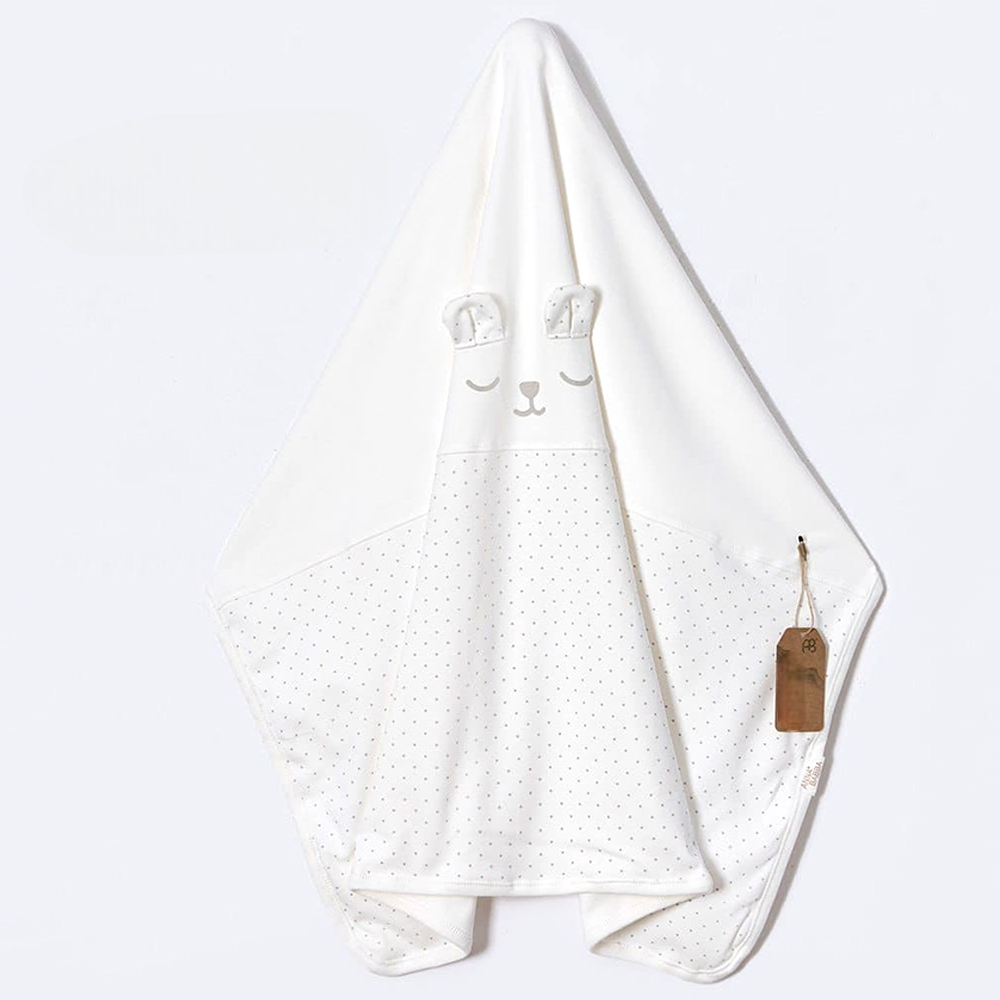 Sleeping Bear Hooded Baby Blanket Ecru - AB204.20562.10