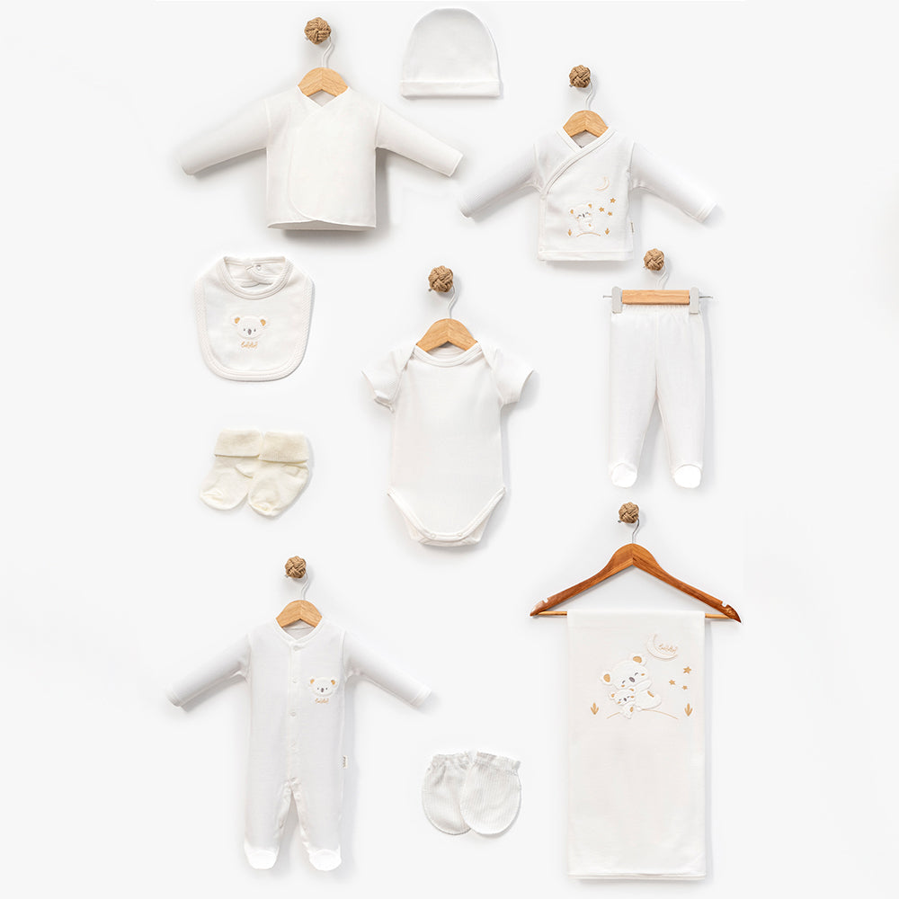 Koala & Moon Embroidery Cotton 10-Piece Newborn Welcome Set Baby Ecru (0-3 Months) - B047.10131.03