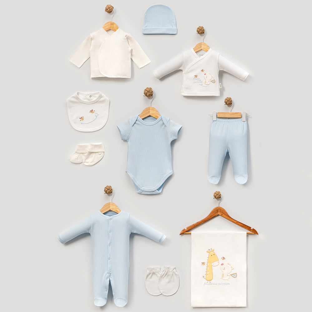 Giraffe & Bear Themed Cotton 10-Piece Newborn Welcome Set Baby Boy Blue (0-3 Months) - B047.10136.01