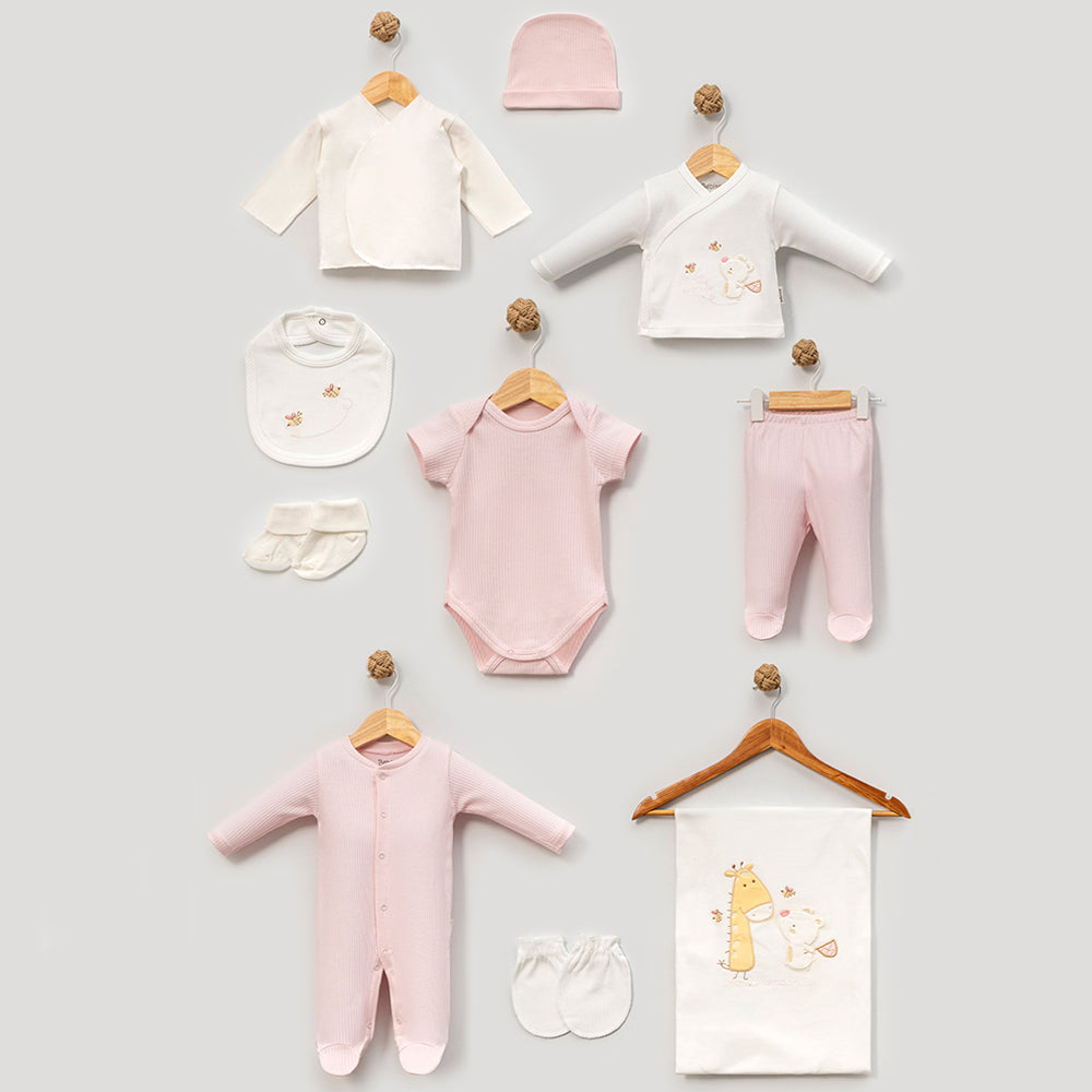 Giraffe & Bear Themed Cotton 10-Piece Newborn Welcome Set Baby Girl Pink (0-3 Months) - B047.10136.02