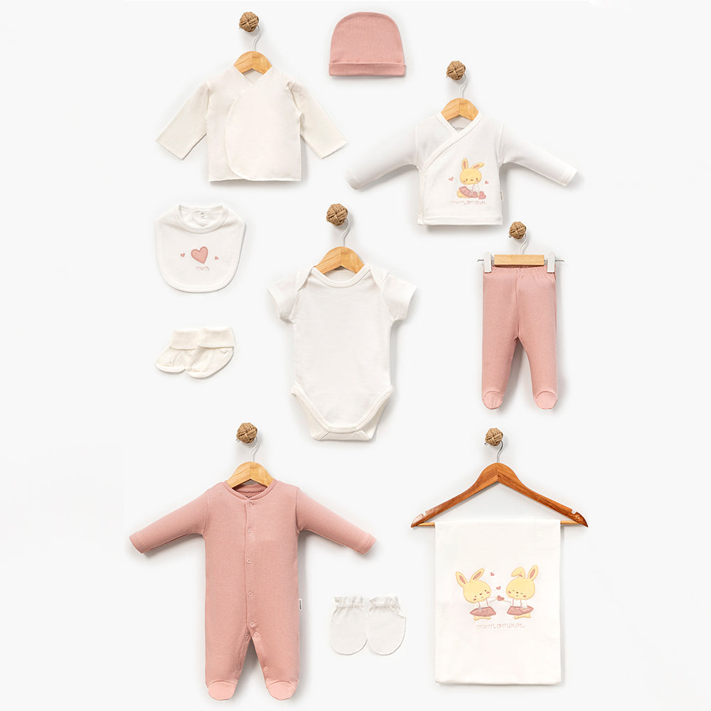 Mom & Me Bunny Embroidery Cotton 10-Piece Newborn Welcome Set Baby Plum (0-3 Months) - B047.10137.22