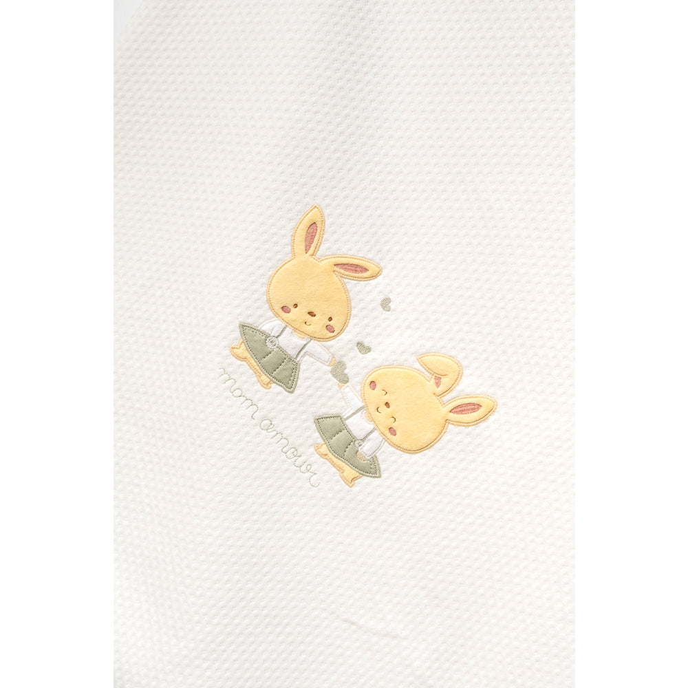 Bunny Duo Embroidery Baby Waffle Blanket Green - B047.95120.18
